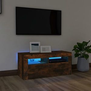 vidaXL Comodă TV cu lumini LED, stejar fumuriu, 90x35x40 cm imagine