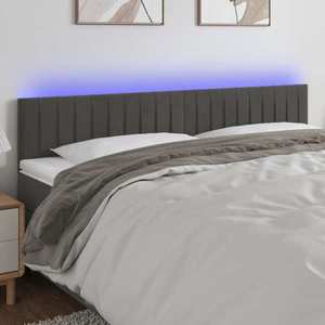 vidaXL Tăblie de pat cu LED, gri închis, 200x5x78/88 cm, catifea imagine