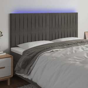 vidaXL Tăblie de pat cu LED, gri închis, 200x5x118/128 cm, catifea imagine