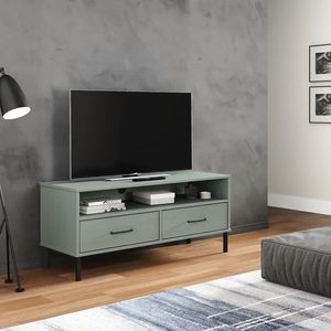 vidaXL Comodă TV cu picioare metalice „OSLO”, gri, lemn masiv pin imagine