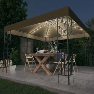 vidaXL Pavilion cu șiruri de lumini LED, gri taupe, 3x3m, imagine