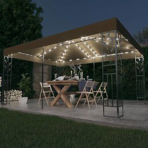 vidaXL Pavilion cu acoperiș dublu & lumini LED, gri taupe, 3x4m imagine
