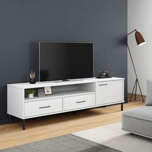 vidaXL Comodă TV cu picioare metalice „OSLO”, alb, lemn masiv pin imagine