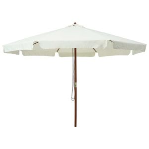 vidaXL Umbrelă soare de exterior, stâlp din lemn, alb nisipiu, 330 cm imagine