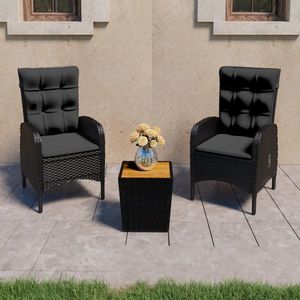 vidaXL Set mobilier grădină, 3 piese, negru, poliratan și lemn acacia imagine
