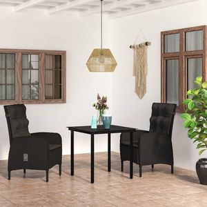 vidaXL Set mobilier de grădină, cu perne, 3 piese, negru imagine