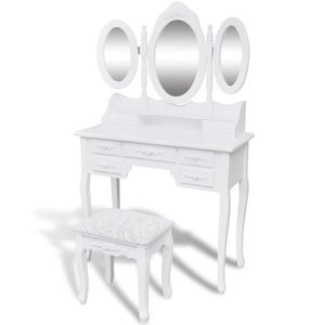 vidaXL Masă de toaletă cu taburet și 3 oglinzi, alb imagine