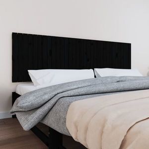 vidaXL Tăblie de pat pentru perete, negru, 204x3x60 cm, lemn masiv pin imagine