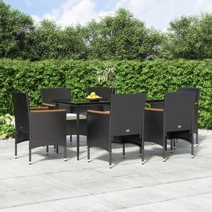 vidaXL Set de masă pentru grădină, 7 piese, cu perne, negru imagine