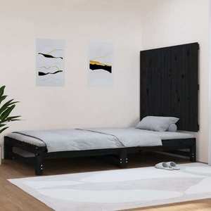 vidaXL Tăblie de pat pentru perete, negru, 108x3x90 cm, lemn masiv pin imagine