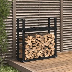 vidaXL Rastel pentru lemne de foc negru 110x35x108, 5 cm lemn masiv pin imagine