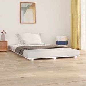 vidaXL Cadru de pat, alb, 135x190 cm, lemn masiv de pin imagine