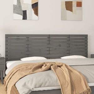 vidaXL Tăblie de pat pentru perete, gri, 206x3x63 cm, lemn masiv pin imagine