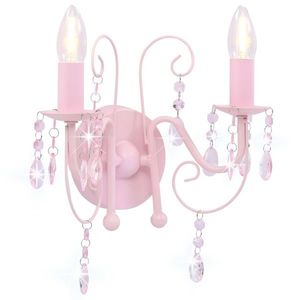 vidaXL Lampă de perete cu mărgele, roz, 2 becuri x E14 imagine