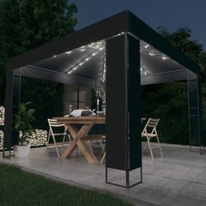 vidaXL Pavilion cu acoperiș dublu & lumini LED, antracit, 3x3 m imagine