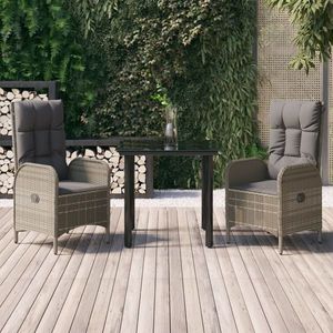 vidaXL Set mobilier de grădină cu perne, 3 piese, negru/gri, poliratan imagine