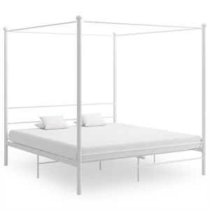 vidaXL Cadru de pat cu baldachin, alb, 200x200 cm, metal imagine