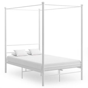 vidaXL Cadru de pat cu baldachin, alb, 120x200 cm, metal imagine