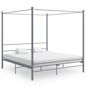 vidaXL Cadru de pat cu baldachin, gri, 180x200 cm, metal imagine