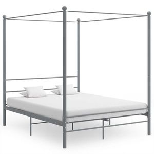 vidaXL Cadru de pat cu baldachin, gri, 160x200 cm, metal imagine
