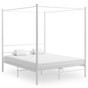 vidaXL Cadru de pat cu baldachin, alb, 160x200 cm, metal imagine