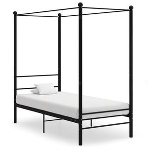 vidaXL Cadru de pat cu baldachin, negru, 90x200 cm, metal imagine
