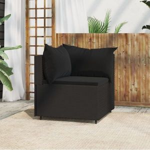 vidaXL Canapea de colț cu pernă de grădină, negru, poliratan imagine