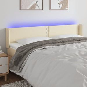 vidaXL Tăblie de pat cu LED, crem, 203x16x78/88 cm, piele ecologică imagine