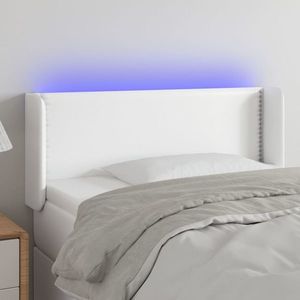 vidaXL Tăblie de pat cu LED, alb, 103x16x78/88 cm, piele ecologică imagine