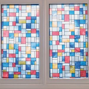 Autocolant vitraliu Gekkofix Mondriaan, efect geam sablat, multicolor, model forme geometrice, 45cmx15m, Cod 10277* imagine