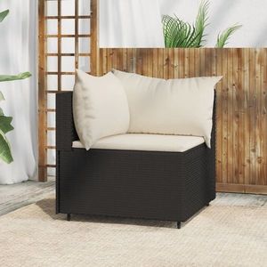 vidaXL Canapea de colț cu pernă de grădină, negru, poliratan imagine