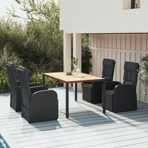 vidaXL Set masă pentru grădină, 5 piese, negru, poliratan/lemn acacia imagine