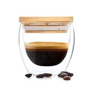 Bambuswald Pahar pentru cafea cu capac, 100 ml, lucrate manual, sticlă borosilicată, bambus imagine