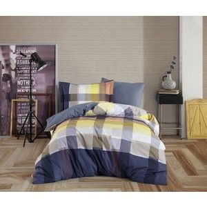 Lenjerie de pat pentru o persoana, 3 piese, 160x220 cm, 100% bumbac poplin, Hobby, Virginia, albastru inchis imagine