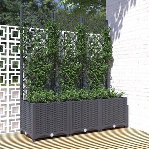 vidaXL Jardinieră de grădină cu spalier, gri închis, 120x40x136 cm, PP imagine