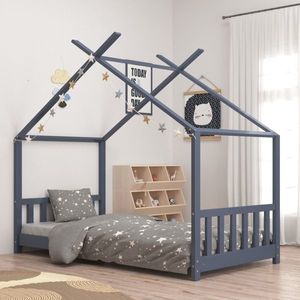 vidaXL Cadru de pat de copii, gri, 70 x 140 cm, lemn masiv de pin imagine