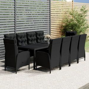 vidaXL Set mobilier de grădină, 11 piese, negru, poliratan imagine