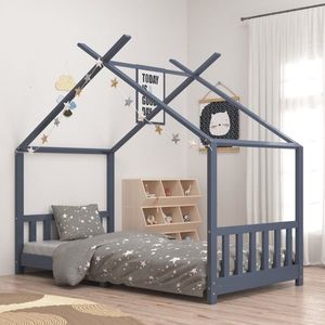 vidaXL Cadru de pat pentru copii, gri, 90 x 200 cm, lemn masiv de pin imagine