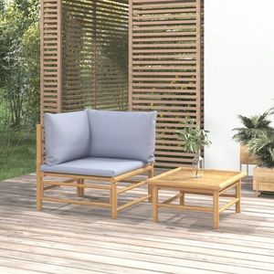 vidaXL Set mobilier de grădină cu perne gri deschis, 2 piese, bambus imagine