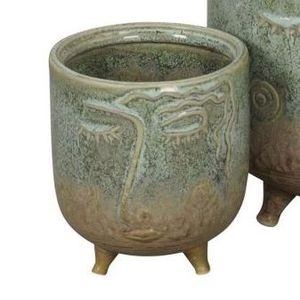 Ghiveci Face din ceramica verde antichizat 11x13 cm imagine