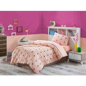 Lenjerie de pat pentru o persoana, Eponj Home, Flamingo 143EPJ01615, 2 piese, amestec bumbac, roz/negru imagine