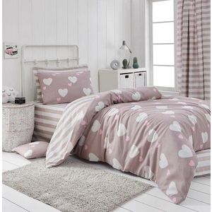 Lenjerie de pat pentru o persoana, Eponj Home, Herz 143EPJ04413, 2 piese, amestec bumbac, roz pudrat imagine