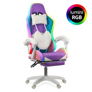 Scaun gaming cu iluminare RGB si suport pentru picioare OFF 298 mov si roz imagine
