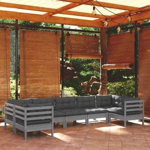 vidaXL Set mobilier de grădină cu perne, 7 piese, gri, lemn masiv pin imagine