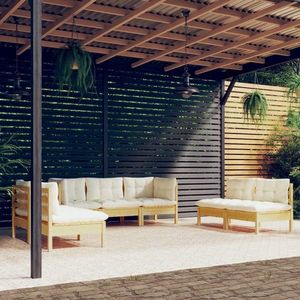 vidaXL Set mobilier grădină cu perne crem, 7 piese, lemn masiv de pin imagine