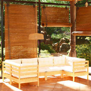 vidaXL Set mobilier grădină cu perne crem, 6 piese, lemn masiv de pin imagine