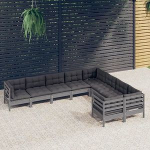 vidaXL Set mobilier de grădină cu perne, 9 piese, gri, lemn de pin imagine