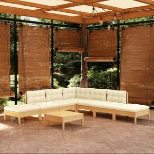 vidaXL Set mobilier grădină cu perne crem, 8 piese, lemn de pin imagine
