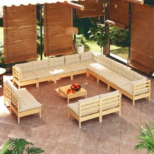 vidaXL Set de mobilier de grădină & perne 14 piese crem lemn masiv pin imagine