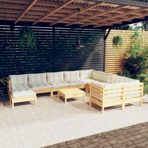 vidaXL Set mobilier grădină cu perne crem, 11 piese, lemn de pin imagine